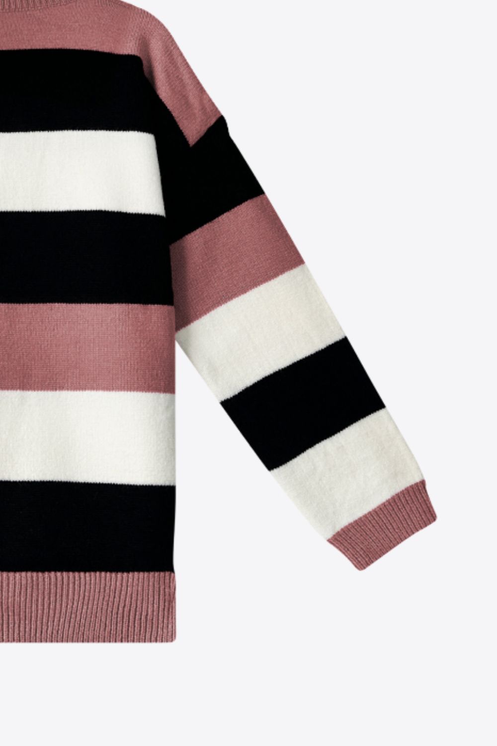 Tricolor Stripe Drop Shoulder Ribbed Trim Sweater