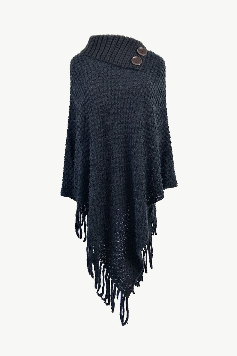 Decorative Button Fringe Hem Poncho