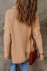 Drawstring Cowl Neck Side Slit Tunic Sweater