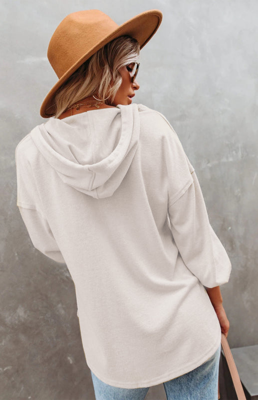Cardigan à capuche pour femme, sweat-shirt décontracté, ample, couleur unie 