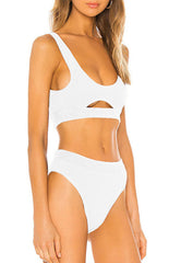 Einfarbiger Badeanzug mit Cutout und Schlitz für Damen 