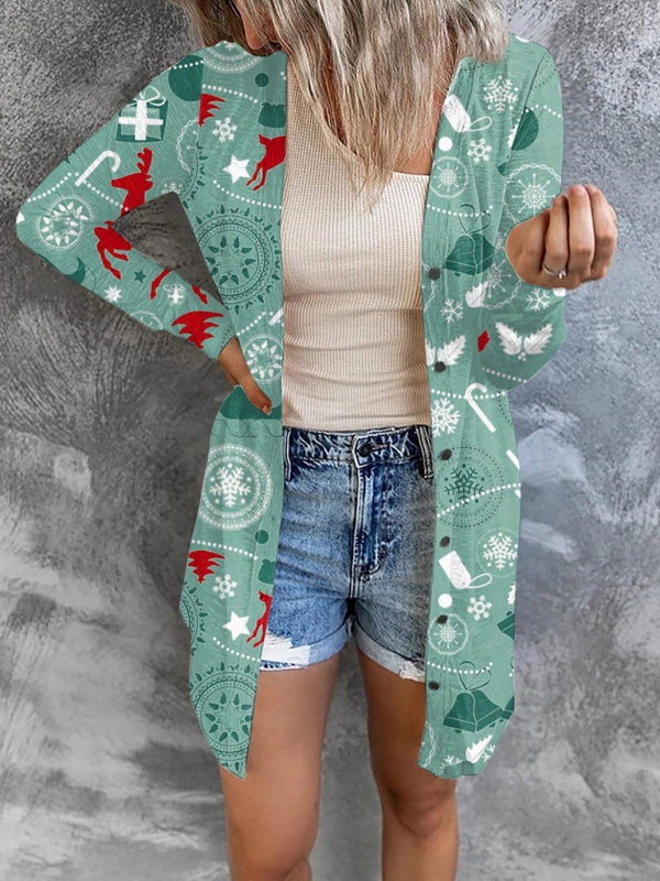 Kleine Strickjacke mit Weihnachtsmotiv-Print für Damen 