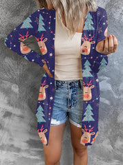 Kleine Strickjacke mit Weihnachtsmotiv-Print für Damen 
