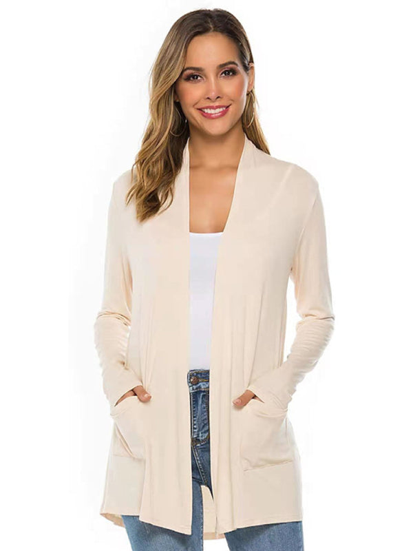 Damen All-Match Mittellange Langarm-Strickjacke 