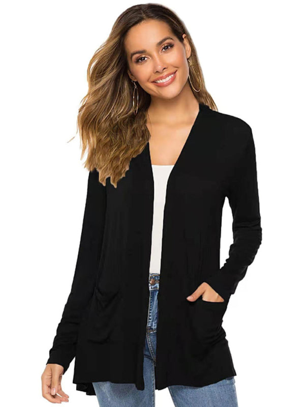 Damen All-Match Mittellange Langarm-Strickjacke 