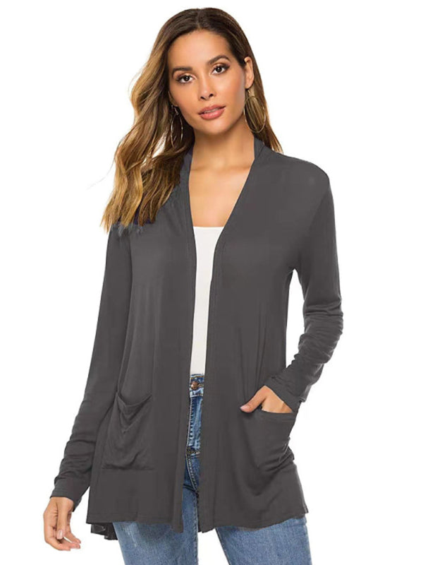 Damen All-Match Mittellange Langarm-Strickjacke 