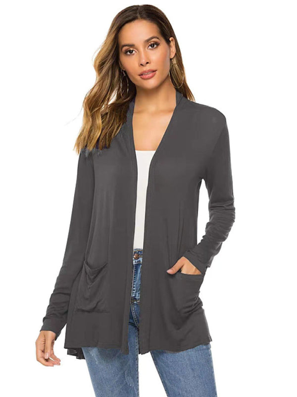 Damen All-Match Mittellange Langarm-Strickjacke 