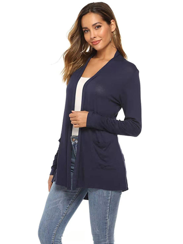 Damen All-Match Mittellange Langarm-Strickjacke 