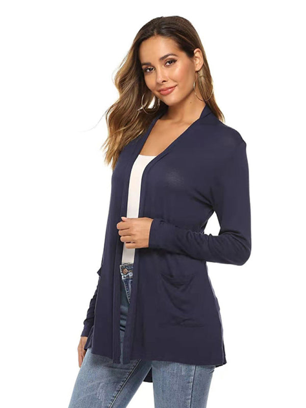 Damen All-Match Mittellange Langarm-Strickjacke 