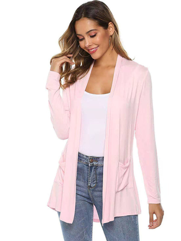 Damen All-Match Mittellange Langarm-Strickjacke 