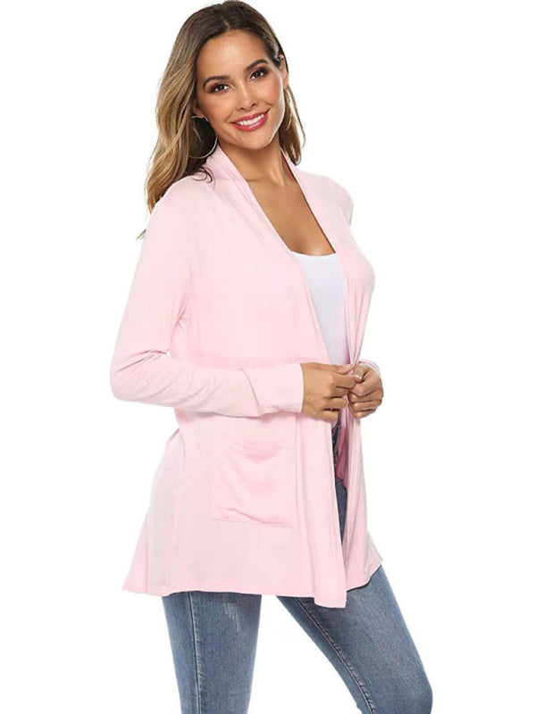 Damen All-Match Mittellange Langarm-Strickjacke 