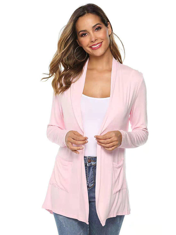 Damen All-Match Mittellange Langarm-Strickjacke 