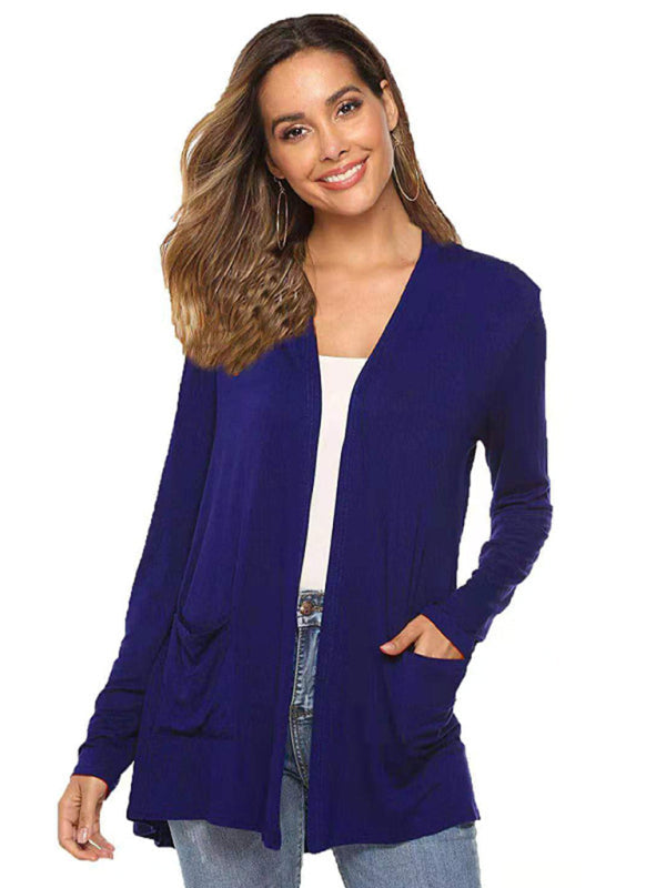 Damen All-Match Mittellange Langarm-Strickjacke 