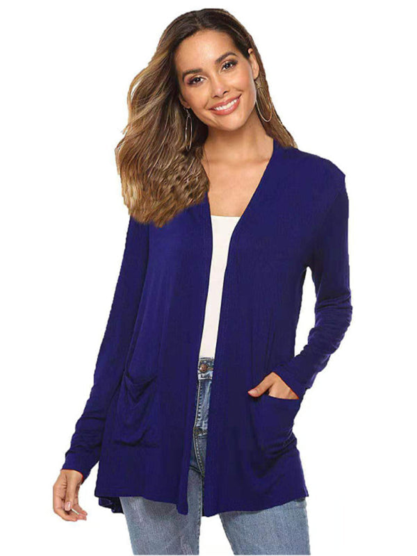 Damen All-Match Mittellange Langarm-Strickjacke 