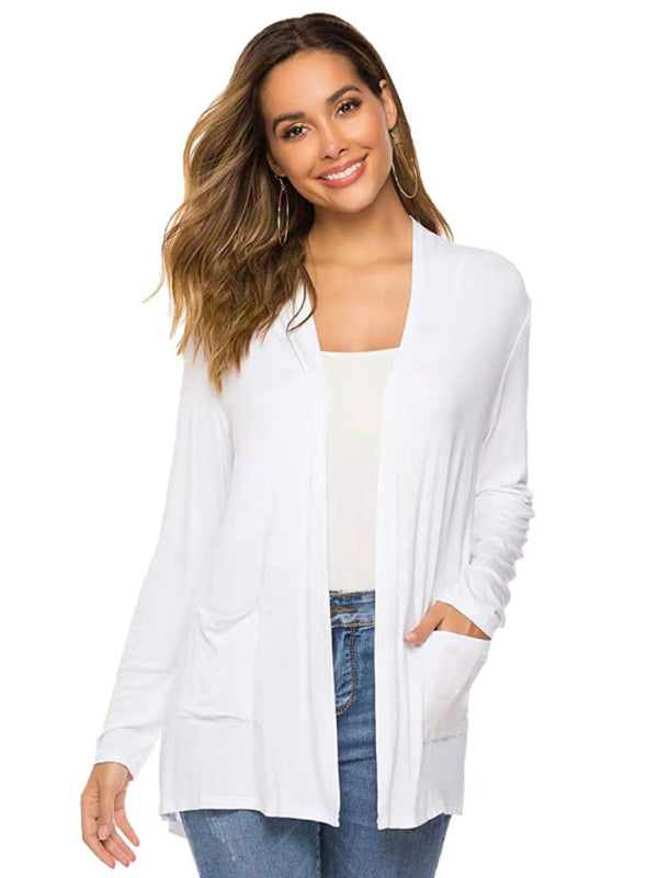 Damen All-Match Mittellange Langarm-Strickjacke 
