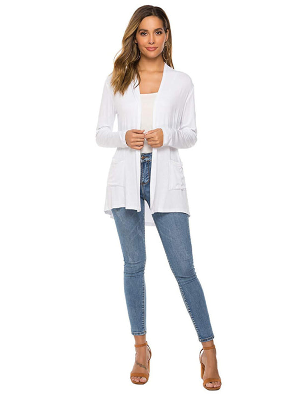Damen All-Match Mittellange Langarm-Strickjacke 