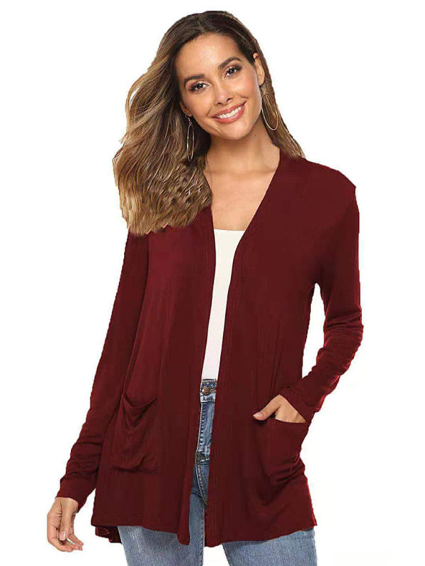 Damen All-Match Mittellange Langarm-Strickjacke 