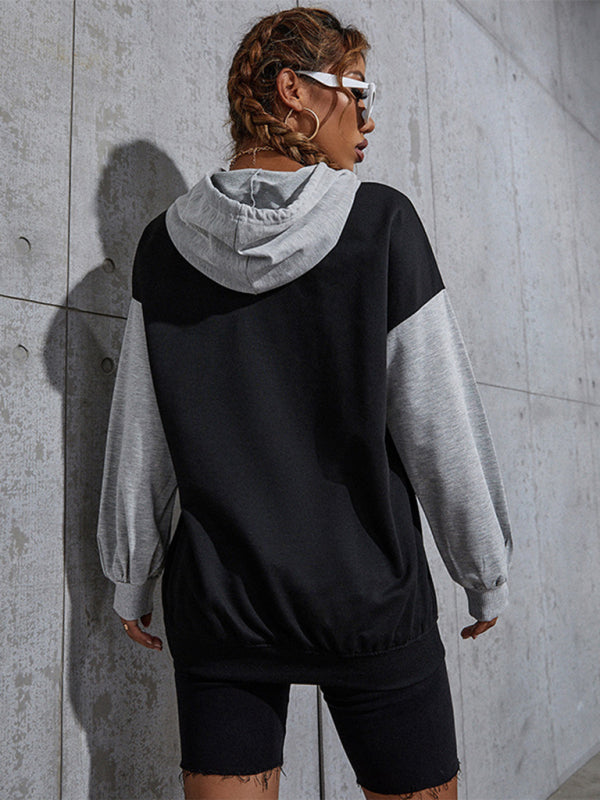 Damen-Kapuzenpullover mit Farbblock-Print und Buchstaben 