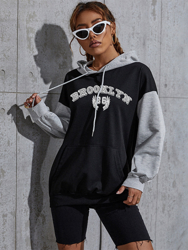 Damen-Kapuzenpullover mit Farbblock-Print und Buchstaben 