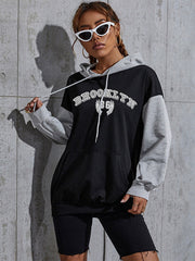 Damen-Kapuzenpullover mit Farbblock-Print und Buchstaben 
