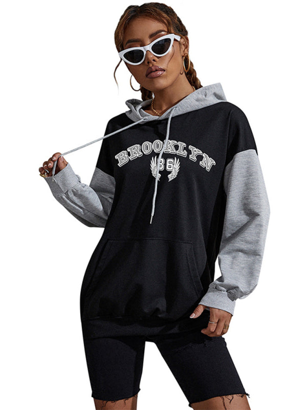 Damen-Kapuzenpullover mit Farbblock-Print und Buchstaben 