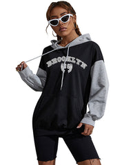 Damen-Kapuzenpullover mit Farbblock-Print und Buchstaben 