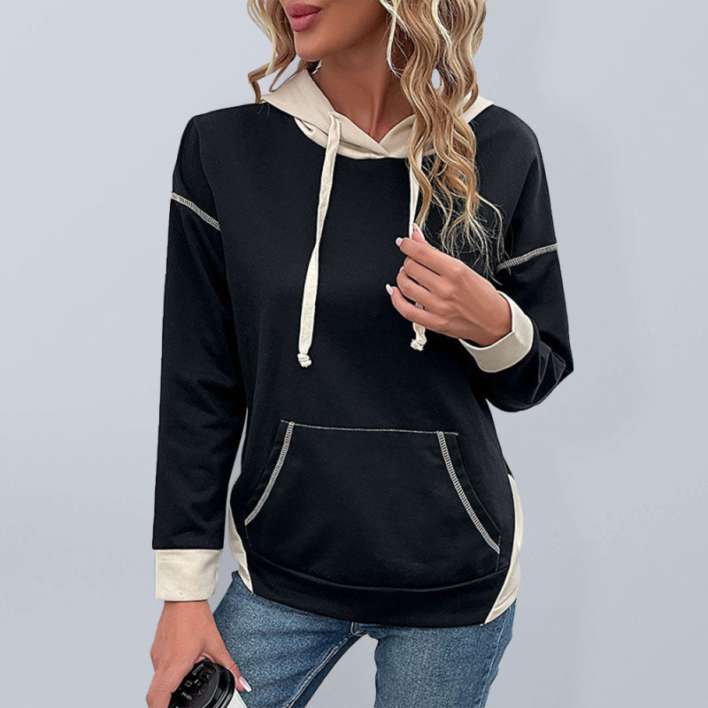 Lässiges Retro-Kapuzen-Sweatshirt mit Farbblock für Damen 