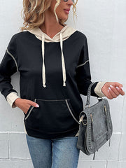 Lässiges Retro-Kapuzen-Sweatshirt mit Farbblock für Damen 