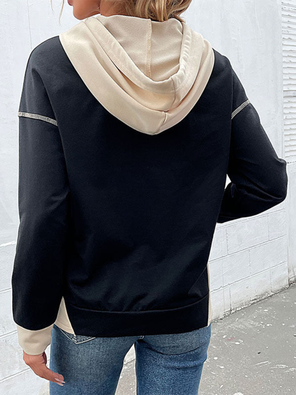 Lässiges Retro-Kapuzen-Sweatshirt mit Farbblock für Damen 