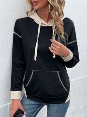 Lässiges Retro-Kapuzen-Sweatshirt mit Farbblock für Damen 