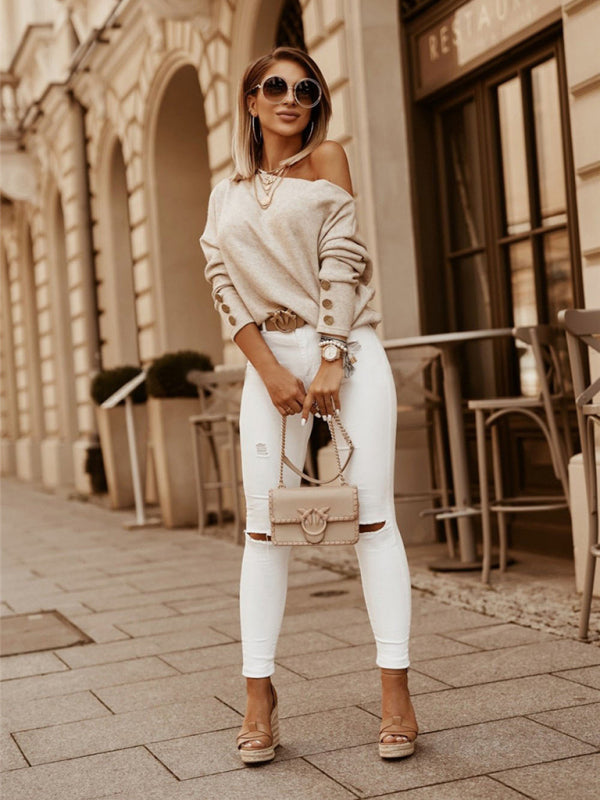 Lässiges, einfarbiges Button-Down-T-Shirt für Damen 