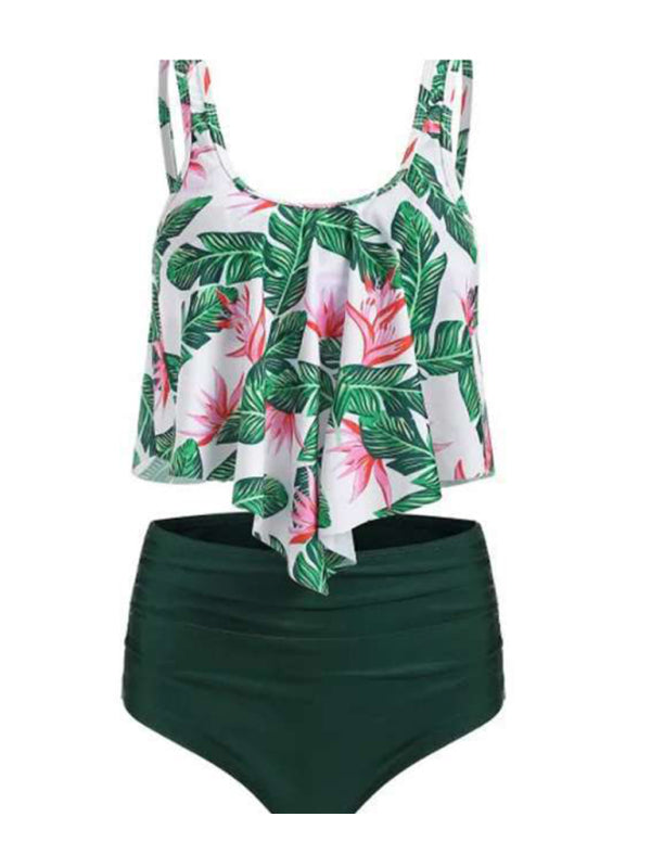 Print High Waist Bikini Ruffle Swimsuit