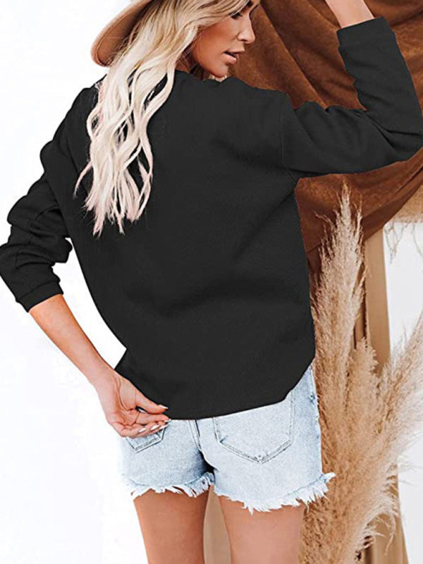 Damen Amazon Hot Style V-Ausschnitt Einfarbig Langarm Top T-Shirt 