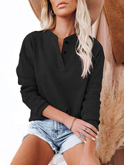 Damen Amazon Hot Style V-Ausschnitt Einfarbig Langarm Top T-Shirt 