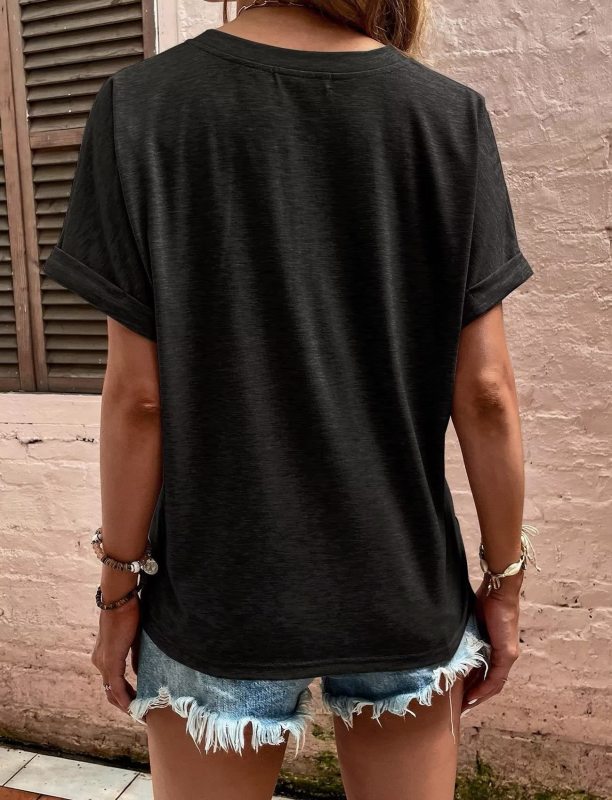 einfarbiges, lässiges Kurzarm-T-Shirt mit Knopfleiste 