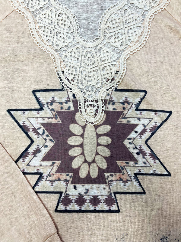 Gestricktes, lässiges Spitzentop mit ethnischem Azteken-Print für Damen 