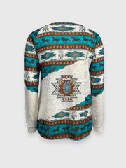 Gestricktes, lässiges Spitzentop mit ethnischem Azteken-Print für Damen 