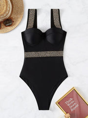 rivet decor push-up one-piece swimwear