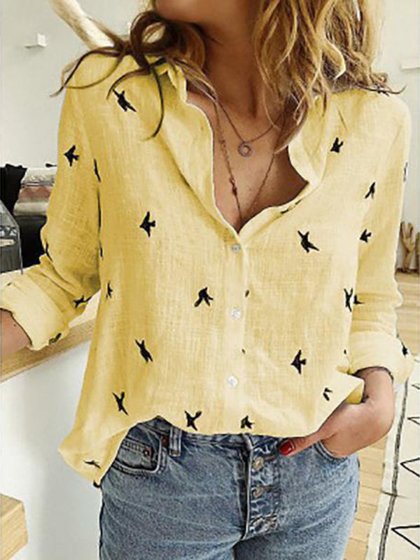 Solid Color Casual Loose Long Sleeve Linen Shirt