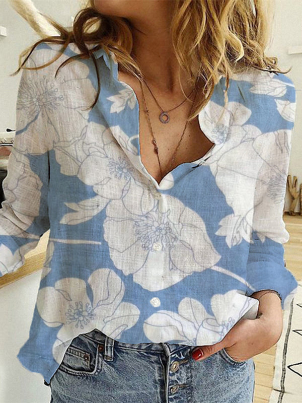 Solid Color Casual Loose Long Sleeve Linen Shirt