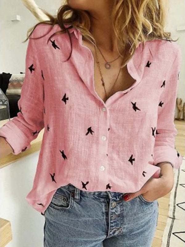 Solid Color Casual Loose Long Sleeve Linen Shirt
