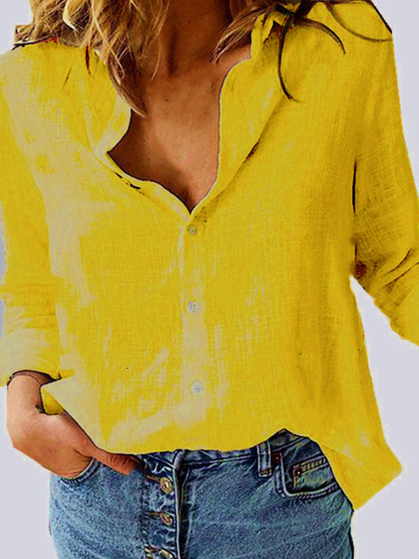 Solid Color Casual Loose Long Sleeve Linen Shirt