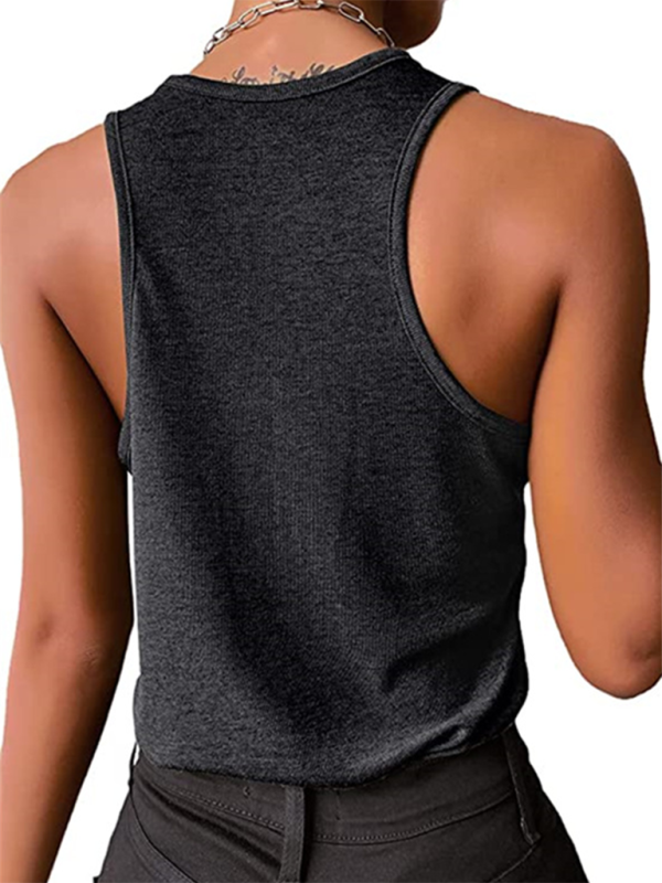 Solid Color Snap Button Casual Sleeveless Tank Top