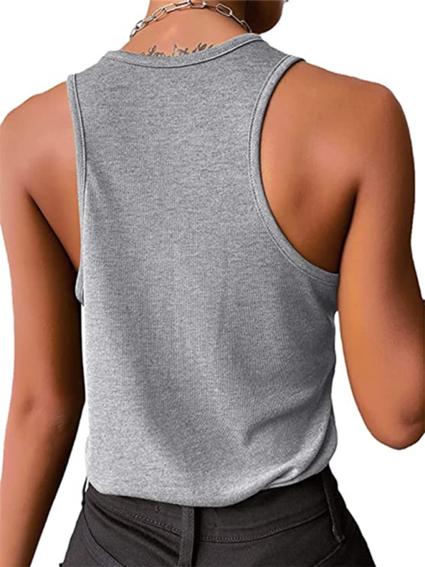 Solid Color Snap Button Casual Sleeveless Tank Top