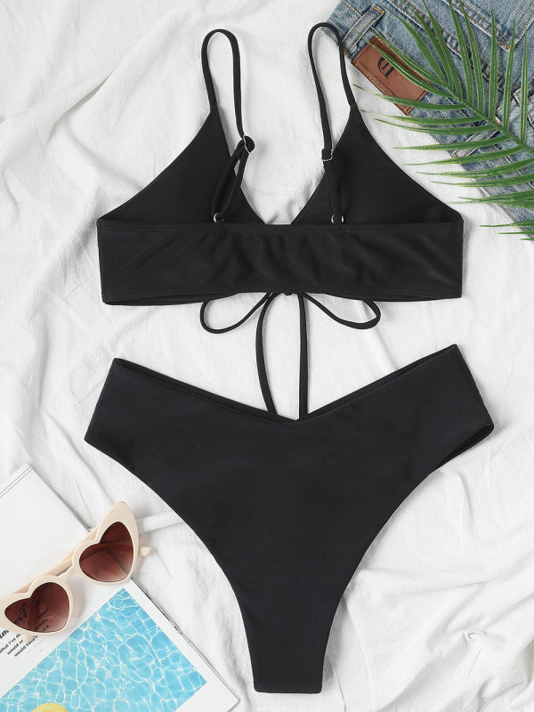 Solid Color Drawstring Tie Bikini