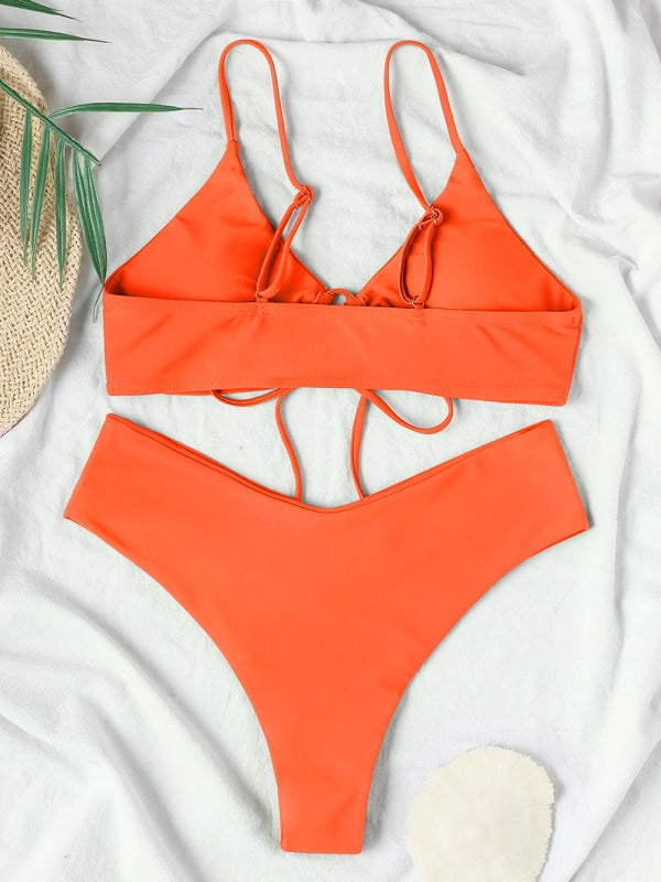 Solid Color Drawstring Tie Bikini