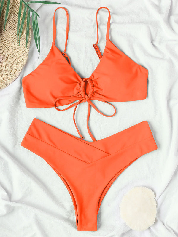 Solid Color Drawstring Tie Bikini