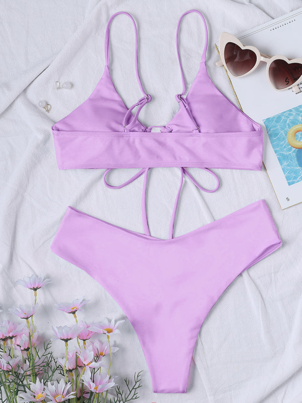 Solid Color Drawstring Tie Bikini