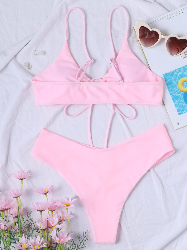 Solid Color Drawstring Tie Bikini