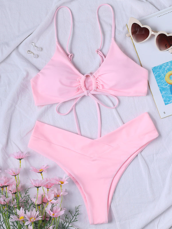 Solid Color Drawstring Tie Bikini